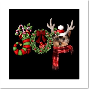 Christmas Joy Dwarf Stocking Reindeer YorkShire Terrier Posters and Art